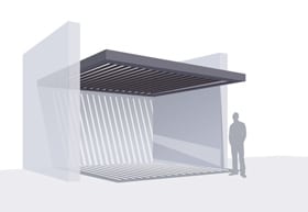 Exemple 3D Pergola Bioclimatique : Montage entre 3 murs