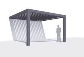 Exemple 3D Pergola Bioclimatique : Pergola adossée à une façade et soutenu par deux poteaux